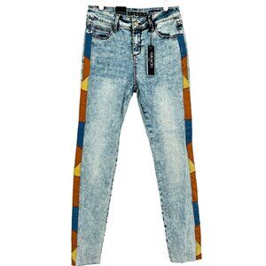 NWT Grace in LA Women's High Waist Side Stripe Blue Skinny Denim Jeans Size 25
